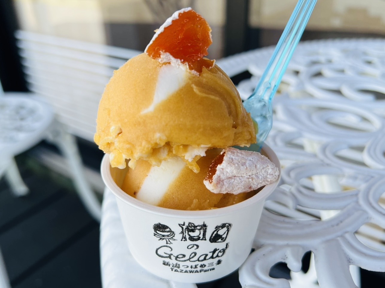 ジェラート、柿のミルフィーユ